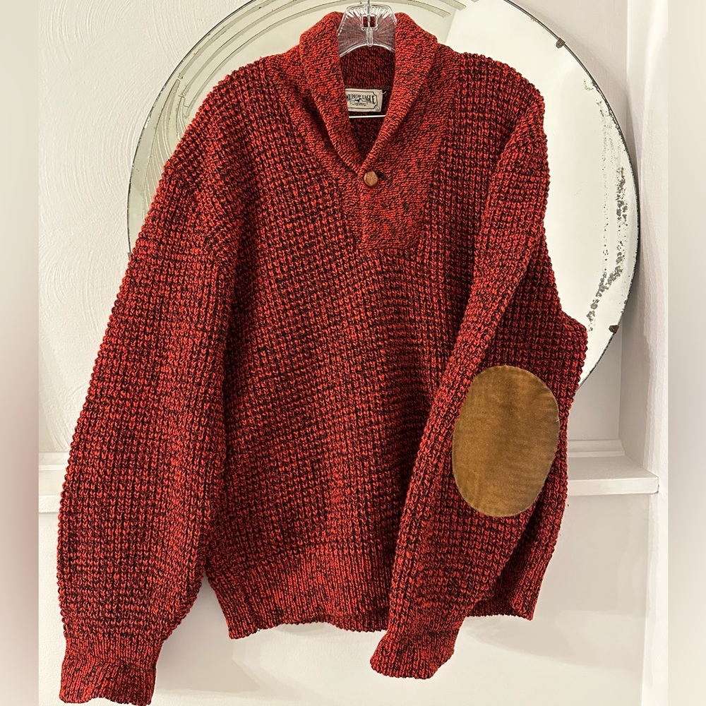 Vintage 80s American Eagle Wool-Blend Sweater with Suede Elbow Patches, Large